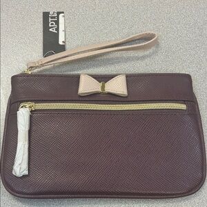 Apt. 9 Plum Wristlet with Bow and Gold Zipper